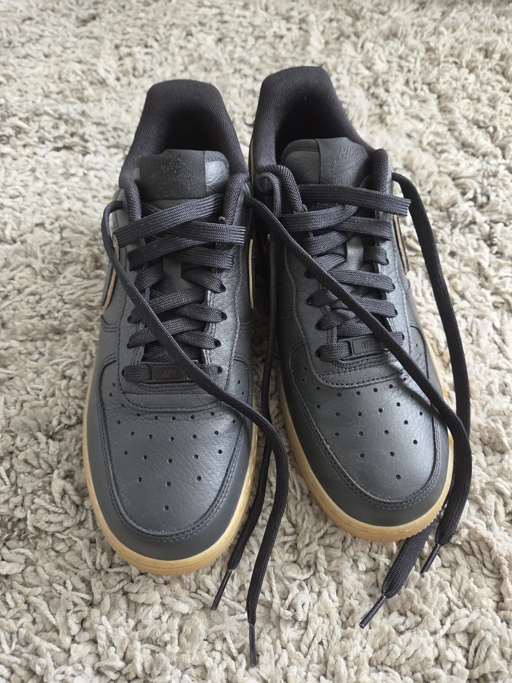 Nike Airforce 1 Black Leather with Gum Sole